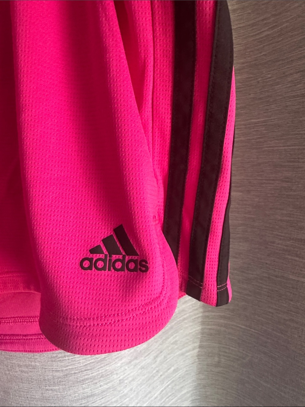 adidas Women’s Bright Pink Athletic Shorts with Black Stripes - Picture 2 of 4